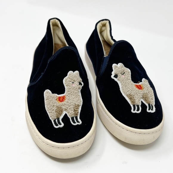 Soludos Navy Blue Velvet Llama Embroidered Slip-On Sneakers - Picture 2 of 7
